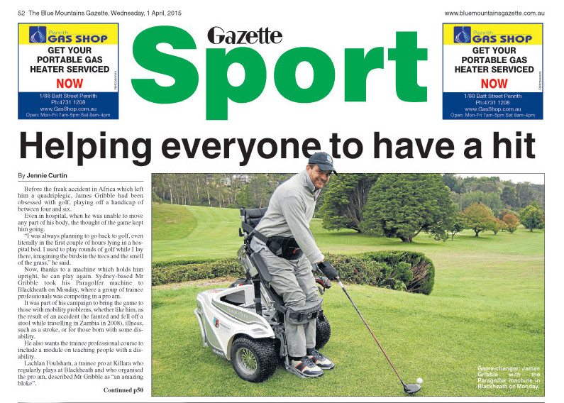 Blue Mountains Gazette - April 2015, Empower Golf article, screenshot of Blue Mountains Gazette article front page