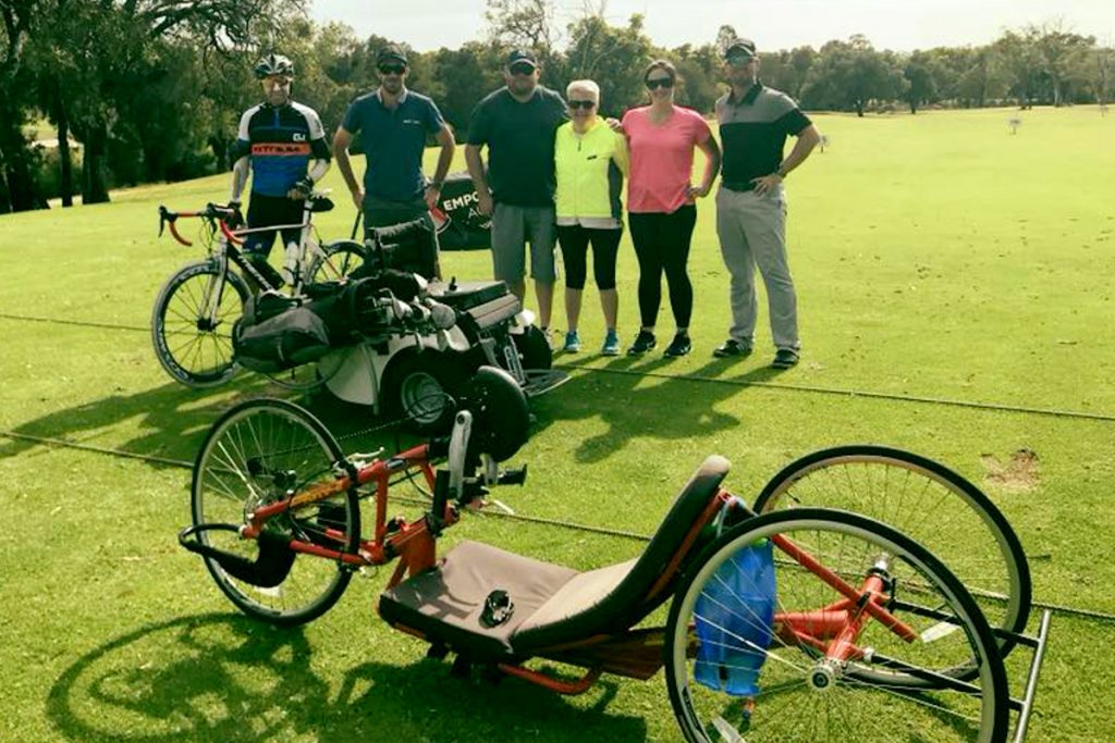 WA Charity Hand Cycle, Empower Golf article, group photo with two handcycles