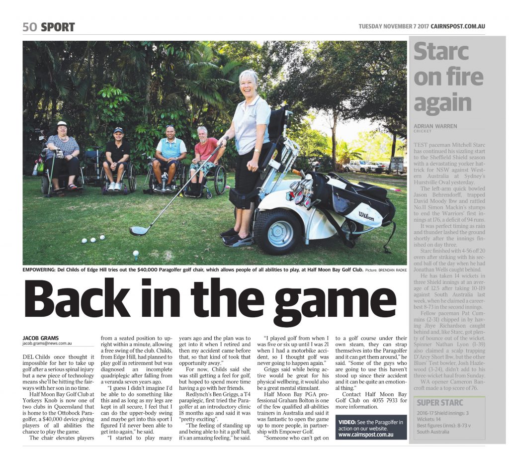 Cairns Post - November 2017, Empower Golf article, screenshot of Cairns Post article