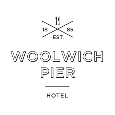 Logo Woolwich Pier Hotel established 1885. Black text on white background