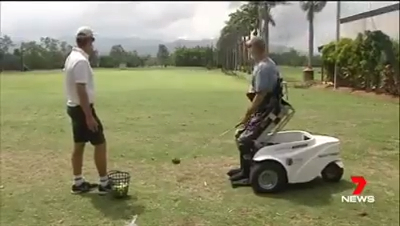 QLD News - 2016, Empower Golf article, video still from QLD News video footage of two men on a golf course